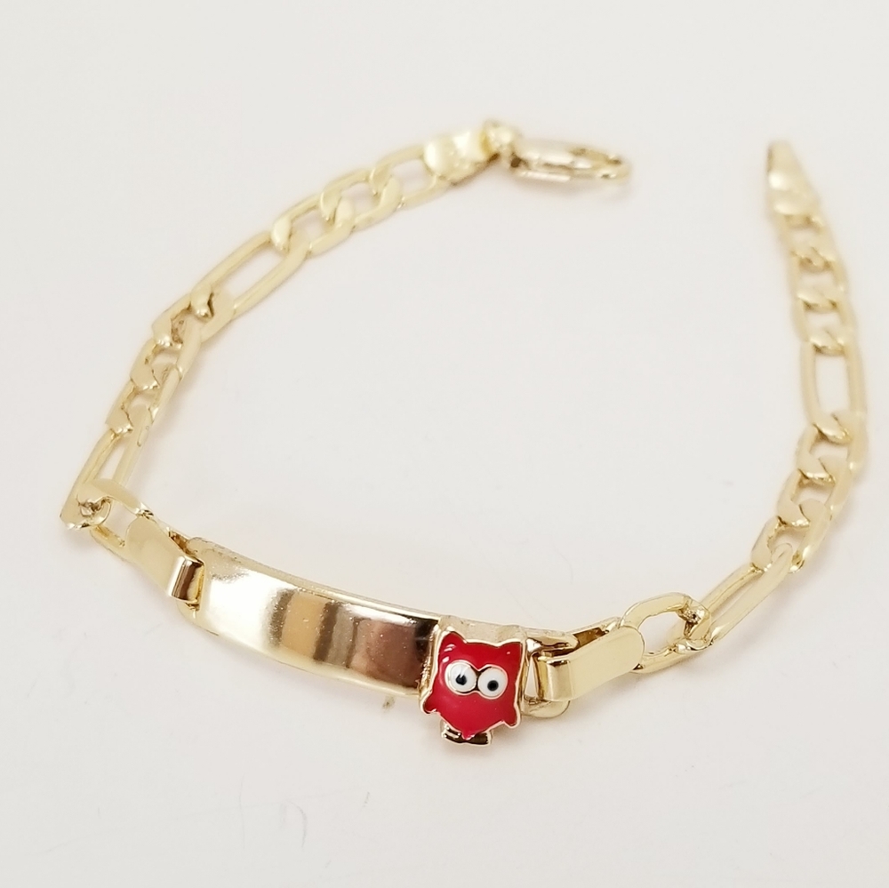 14K Gold Plated Red Owl ID Bracelet for toddlers. New